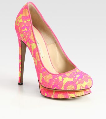 Nicholas Kirkwood Leather and Lace Platform Pumps - Lyst