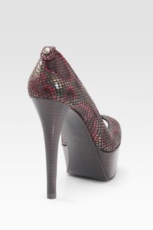 Stuart Weitzman Painted Snakeskin Peep Toe Pumps - Lyst