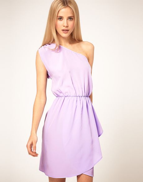 Asos Collection One Shoulder Dress with Wrap Skirt in Purple (lilac)
