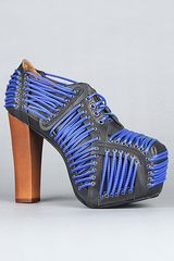Jeffrey Campbell The Lita Laced Shoe in Black with Neon Blue Laces