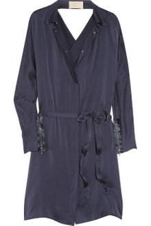 Lanvin Draped-back Washed-silk Shirt Dress - Lyst