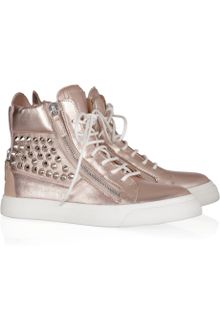Giuseppe Zanotti Studded Metallic Leather Sneakers - Lyst