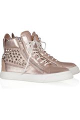 Giuseppe Zanotti Studded Metallic Leather Sneakers