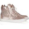 Giuseppe Zanotti Studded Metallic Leather Sneakers in Brown (blush) - Lyst