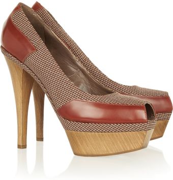 Marni Leather And Checked-Twill Pumps - Lyst