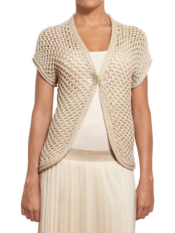 Parronchi Crochet Knit Cardigan Sweater in Beige Lyst