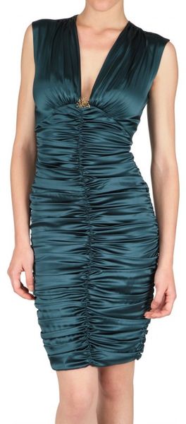 Roberto Cavalli Gathered Silk Satin Stretch Dress in Blue (petrol) - Lyst