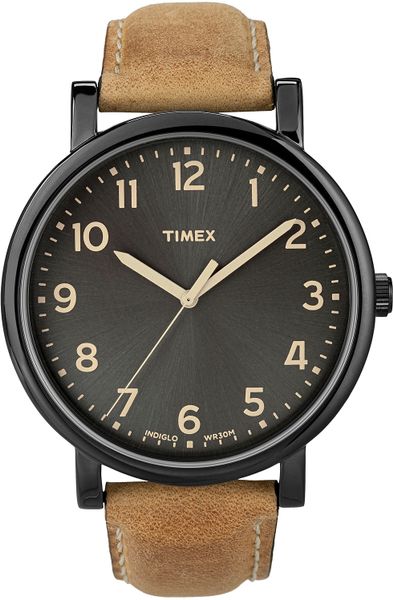 Timex® Easy Reader Black Case Leather Strap Watch in Brown for Men | Lyst