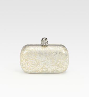 Alexander McQueen Metallic Leather Skull Box Clutch - Lyst