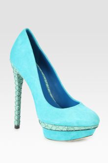 B Brian Atwood Fontanne Suede and Snake-print Leather Platform Pumps - Lyst