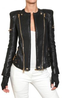 Balmain Nappa Insert Lamé Raffia Jacket - Lyst