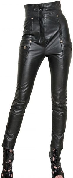 Balmain High-Waisted Leather Skinny Pants - Lyst