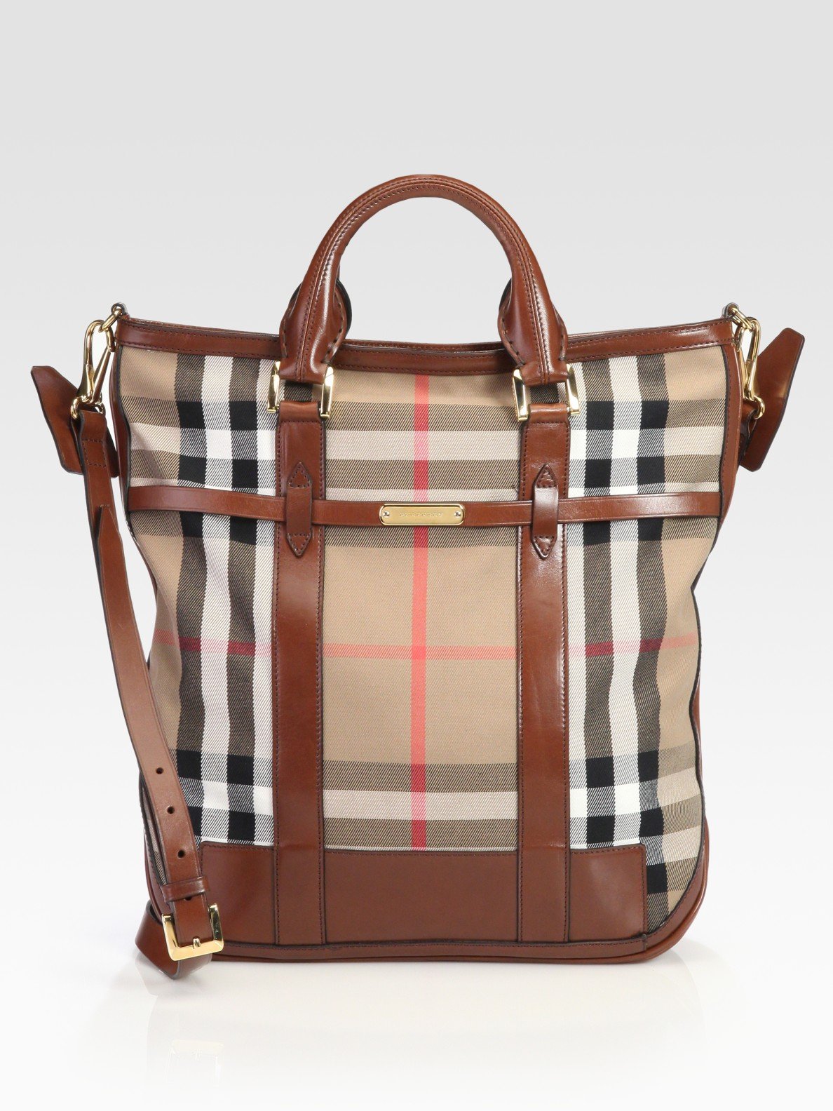 Burberry Check Canvas and Leather Tote Bag in Brown (tan) | Lyst