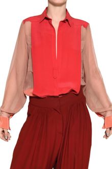 Chloé Crepe De Chine On Silk Chiffon Shirt - Lyst