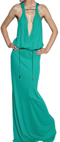 Dsquared2 Leather Belt Viscose Crepe Long Dress in Green (mint) - Lyst