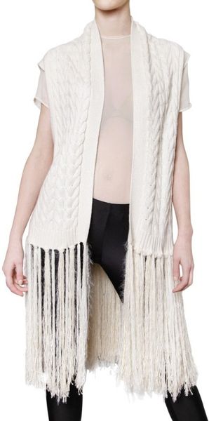 James Long Fringed Cable Wool Vest in White (ivory) - Lyst
