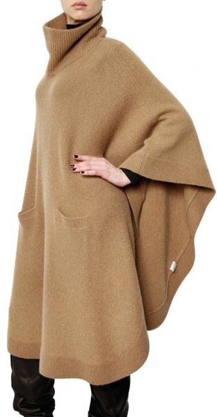 Joseph Wool Cashmere Knit Poncho Sweater in Beige (camel) | Lyst