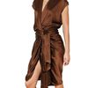 Lanvin Draped Washed Silk Satin Dress in Brown - Lyst