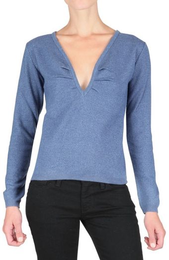 Laura G V Neck Brushed Knit Sweater - Lyst