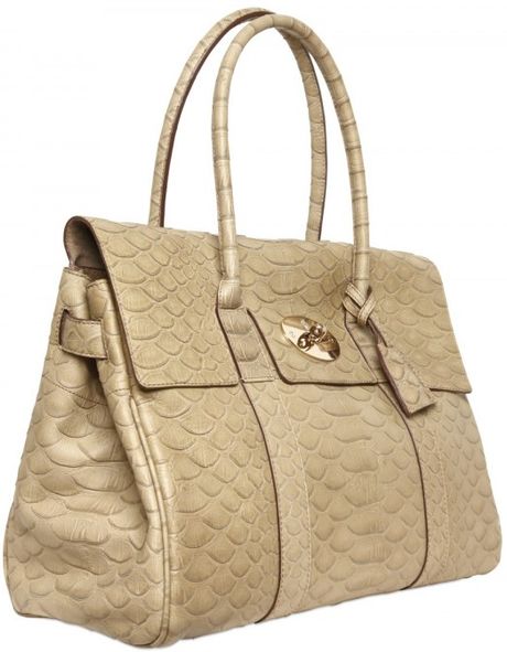 Mulberry Bayswater Silky Snake Print Leather Top in Khaki - Lyst