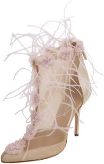 Oscar de la Renta Mesh Bootie with Feather and Floral Embroidery - Lyst
