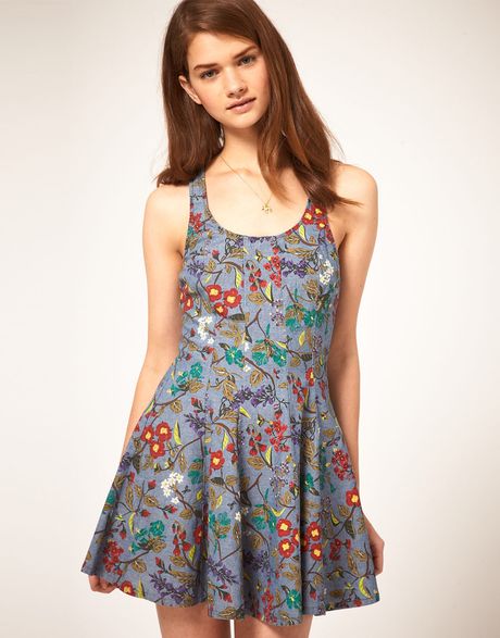Asos Collection Asos Floral Print Denim Dress in Floral (multi) - Lyst