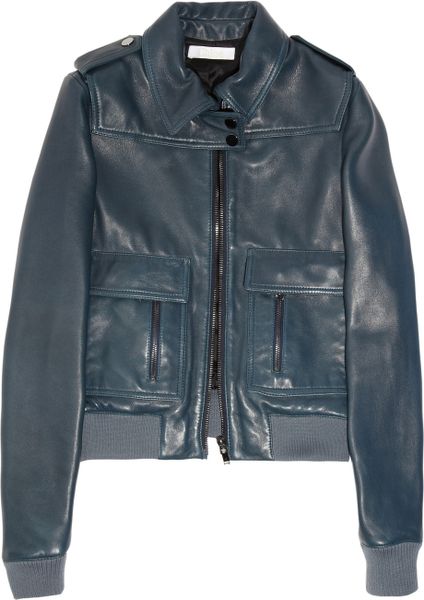 Chloé Leather Biker Jacket in Green (teal) - Lyst
