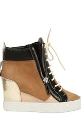 Giuseppe Zanotti 90mm Suede and Leather Sneaker Wedges