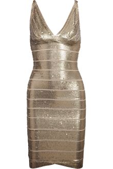 Hervé Léger Sequined Bandage Dress - Lyst