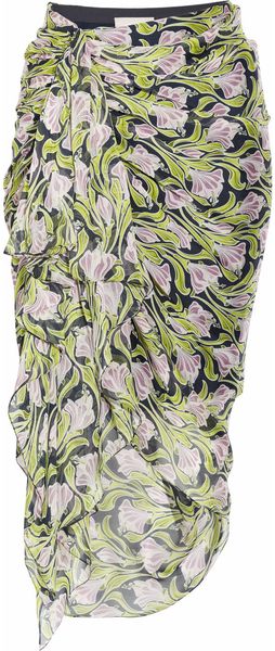  Floral-print Ruched Silk-chiffon Skirt 