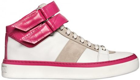Jimmy Choo Nappa and Suede Croco Embossed Sneakers in Purple for Men (fuchsia) - Lyst