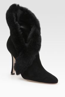 Manolo Blahnik Suede and Rabbit-fur Ankle Boots - Lyst