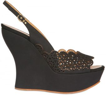 Nina Ricci 130mm Lasered Leather Open Toe Wedges - Lyst