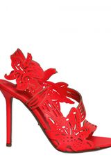 Sergio Rossi 105mm Fluro Leather Flower Sandals