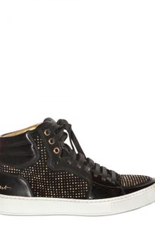 Yves Saint Laurent Studded Suede and Patent Leather Hightop Sneakers - Lyst