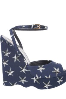 Yves Saint Laurent Riviera Starfish-print Cotton Canvas Wavy Wedge Sandals - Lyst