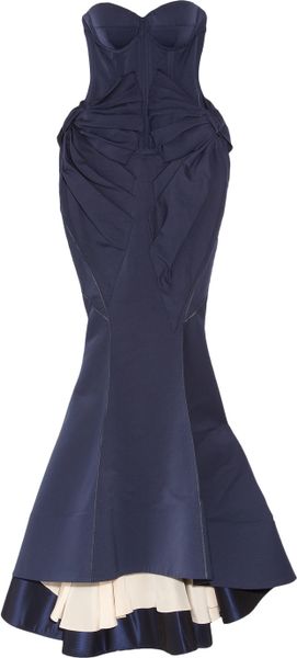 Zac Posen Cottonblend Twill Fishtail Gown in Blue - Lyst
