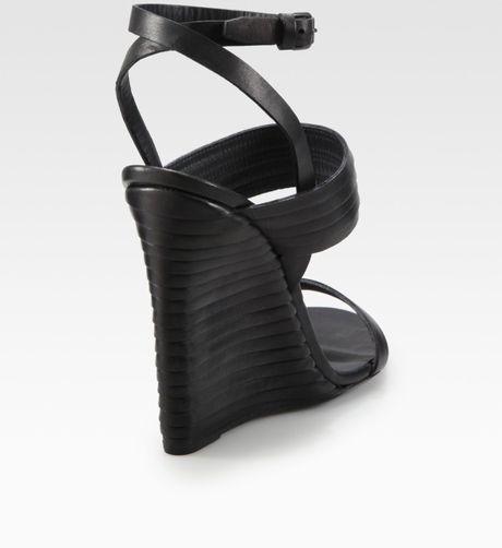 Lyst Leather Slingback Sandals slingback wedge sandals Black Wedge Veneta Architectural black in Lyst Leather Slingback Sandals slingback wedge sandals Black Wedge Veneta Architectural black in