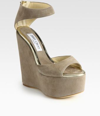Jimmy Choo Topaz Suede & Metallic Leather Wedge Sandals - Lyst