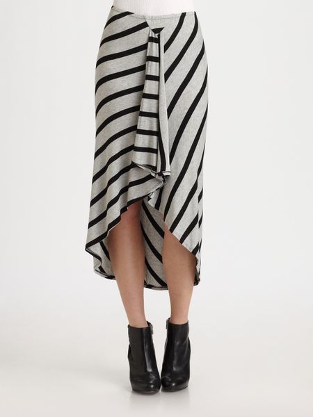 Red Haute Striped Asymmetrical Ruffle Skirt in Gray (black) - Lyst