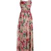 Dolce & Gabbana Floral Printed Silk Dress with Crystal Brooches in Multicolor (beige) - Lyst