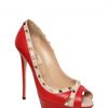 Valentino 140mm Leather Rockstud Open Toe Pumps in Red - Lyst