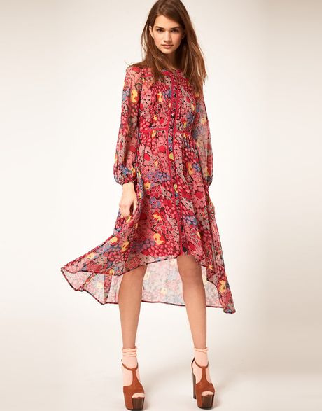 Asos Collection Asos Midi Shirt Dress in Floral Print in Red (print) - Lyst