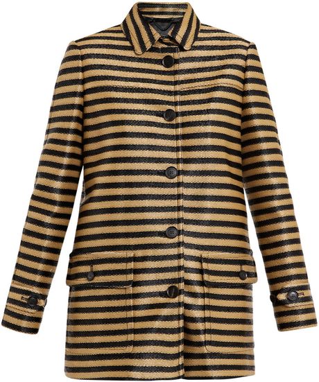 Burberry Prorsum Raffia Stripe Coat in Black (camel) - Lyst