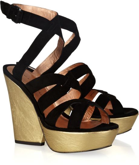 Marc By Marc Jacobs Suede and Leather Sandals in Black (gold) - Lyst