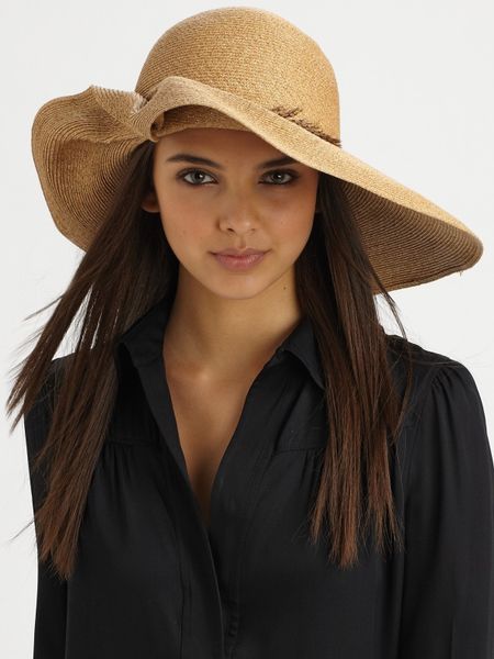 Eugenia Kim Catherine Ruched Pheasant Feather Straw Sunhat in Beige (camel) - Lyst