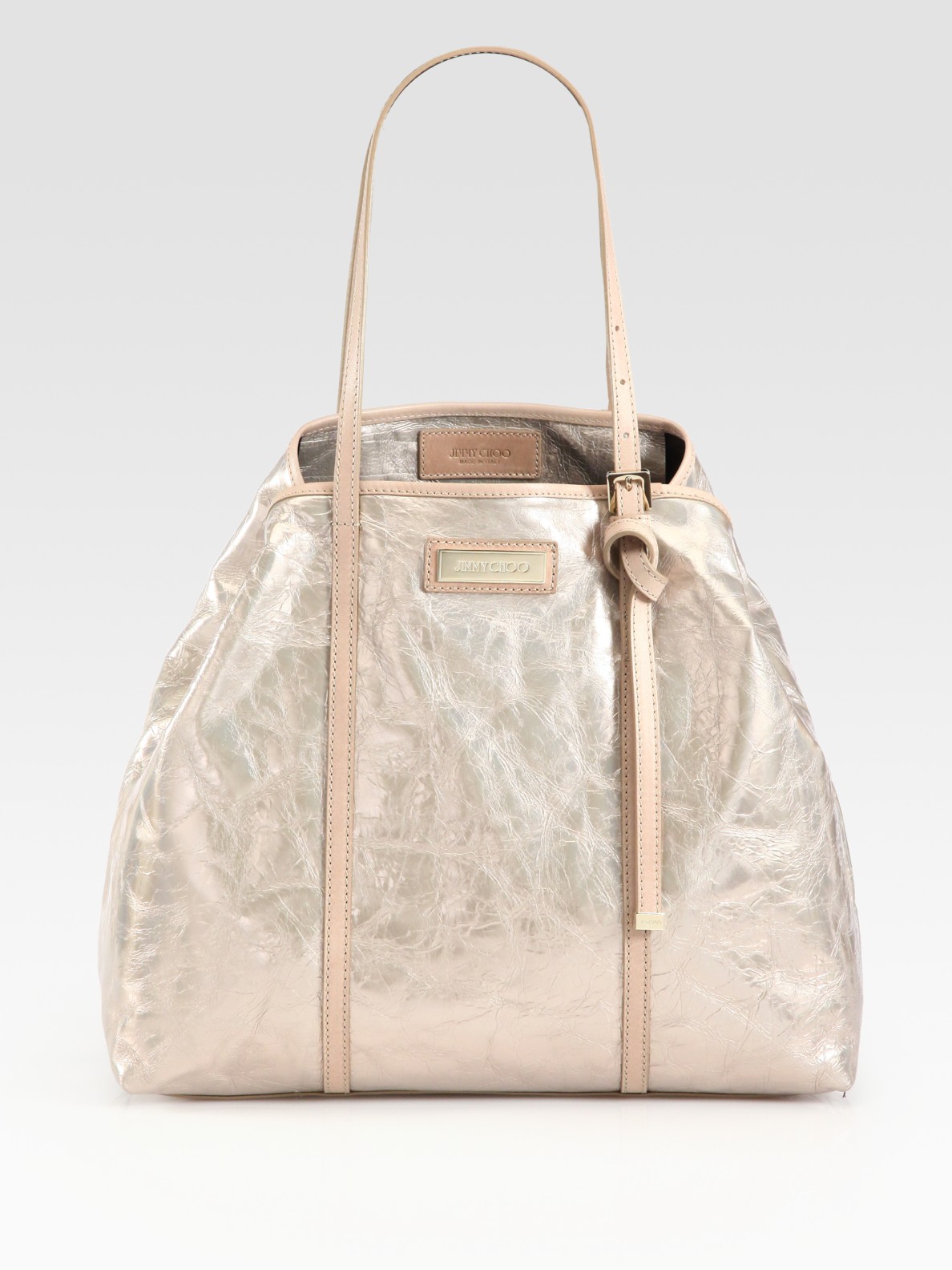 Jimmy Choo Sasha Mirror Leather Tote Bag in White (pearl) Lyst