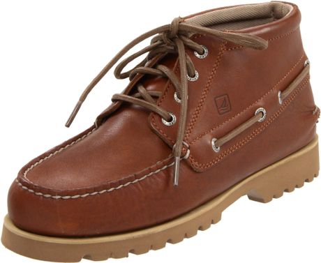 sperry brown and tan gold cup lug duck boots