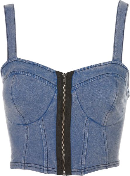 Topshop Denim Zip Bralet in Blue (denim) - Lyst