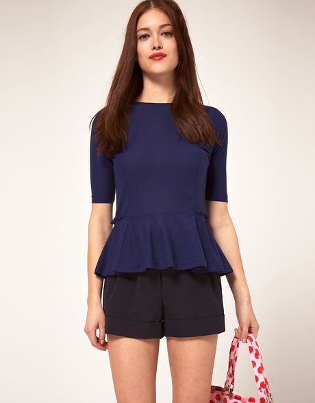 Asos Collection Asos Top with 40s Peplum in Blue (navy) - Lyst